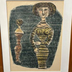 Massimo Campigli 1957 Farblithographie 48 x 35,50 cm. Frauenfiguren „ Nummeriert 188/200 signiert.
